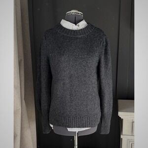 GAP Womens Sweater Charcoal Gray Mock Neck Puff Sleeve Knit Pullover M